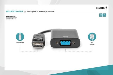 Kabel adapter Displayport z zatrzaskiem 1080p 60Hz FHD Typ DP/DSUB15 M/Ż 0,15m Czarny Kabel adapter Displayport z zatrzaskiem 1080p 60Hz FHD Typ DP/DSUB15 M/Ż 0,15m Czarny