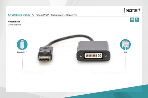 Kabel adapter Displayport z zatrzaskiem 1080p 60Hz FHD Typ DP/DVI-I (24+5) M/Ż czarny 0,15m Kabel adapter Displayport z zatrzaskiem 1080p 60Hz FHD Typ DP/DVI-I (24+5) M/Ż czarny 0,15m