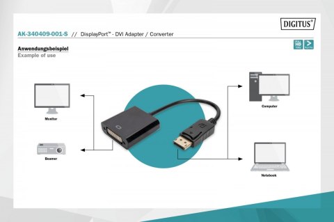 Kabel adapter Displayport z zatrzaskiem 1080p 60Hz FHD Typ DP/DVI-I (24+5) M/Ż czarny 0,15m Kabel adapter Displayport z zatrzaskiem 1080p 60Hz FHD Typ DP/DVI-I (24+5) M/Ż czarny 0,15m