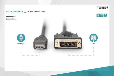 Kabel adapter HDMI Standard 1080p 60Hz FHD Typ HDMI A/DVI-D (18+1) M/M 3m Czarny Kabel adapter HDMI Standard 1080p 60Hz FHD Typ HDMI A/DVI-D (18+1) M/M 3m Czarny
