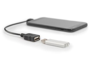 Kabel adapter USB 2.0 HighSpeed OTG Typ microUSB B kątowy/USB A M/Ż 0,15m Czarny