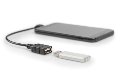 Kabel adapter USB 2.0 HighSpeed OTG Typ microUSB B kątowy/USB A M/Ż 0,15m Czarny