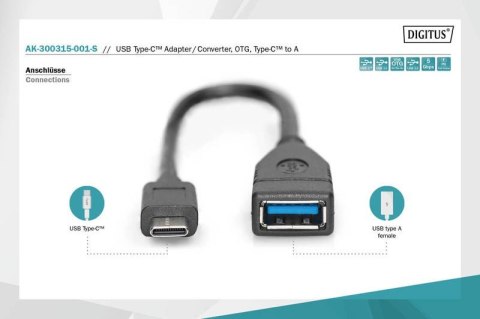 Kabel adapter USB 3.1 Gen 1 SuperSpeed OTG Typ USB C/USB A M/Ż 0,15m Czarny