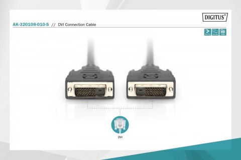 Kabel połączeniowy DVI-D DualLink WQXGA 30Hz Typ DVI-D (24+1)/DVI-D (24+1) M/M 1m Czarny