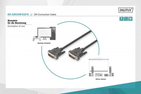 Kabel połączeniowy DVI-D DualLink WQXGA 30Hz Typ DVI-D (24+1)/DVI-D (24+1) M/M 1m Czarny