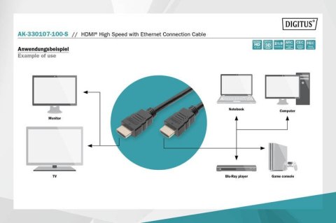 Kabel połączeniowy HDMI HighSpeed z Ethernetem 4K 30Hz UHD Typ HDMI A/HDMI A M/M 10m Czarny Kabel połączeniowy HDMI HighSpeed z Ethernetem 4K 30Hz UHD Typ HDMI A/HDMI A M/M 10m Czarny