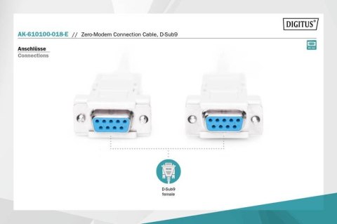 Kabel połączeniowy RS232 null-modem Typ DSUB9/DSUB9 Ż/Ż 1,8m Szary Kabel połączeniowy RS232 null-modem Typ DSUB9/DSUB9 Ż/Ż 1,8m Szary
