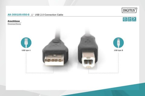 Kabel połączeniowy USB 2.0 HighSpeed Typ USB A/USB B M/M 5m Czarny Kabel połączeniowy USB 2.0 HighSpeed Typ USB A/USB B M/M 5m Czarny