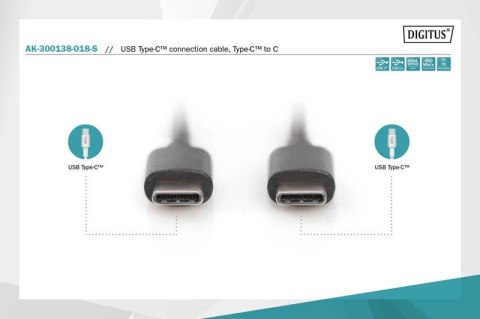 Kabel połączeniowy USB 2.0 HighSpeed Typ USB C/USB C M/M 1,8m Czarny