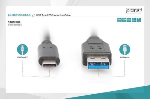 Kabel połączeniowy USB 3.1 Gen.1 SuperSpeed 5Gbps Typ USB A/USB C M/M 1m Czarny