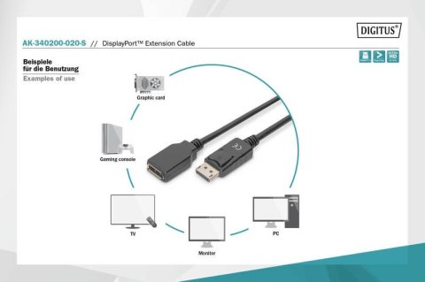 Kabel przedłużający DisplayPort 1.2 z zatrzaskiem 4K 60Hz UHD Typ DP/DP M/Ż czarny 2m Kabel przedłużający DisplayPort 1.2 z zatrzaskiem 4K 60Hz UHD Typ DP/DP M/Ż czarny 2m