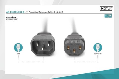 Kabel przedłużający zasilający Typ IEC C14/IEC C13 M/Ż 1,2m Czarny Kabel przedłużający zasilający Typ IEC C14/IEC C13 M/Ż 1,2m Czarny
