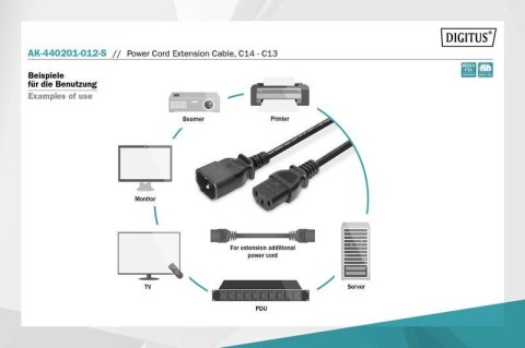 Kabel przedłużający zasilający Typ IEC C14/IEC C13 M/Ż 1,2m Czarny Kabel przedłużający zasilający Typ IEC C14/IEC C13 M/Ż 1,2m Czarny