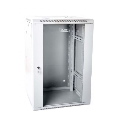 Szafa wisząca dwusekcyjna 19 15U 759/600/600mm, drzwi szklane, szara (RAL 7035), zmontowana