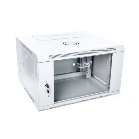 Szafa wisząca dwusekcyjna 19 6U 368/600/550mm, drzwi szklane, szara (RAL7035), zmontowana Szafa wisząca dwusekcyjna 19 6U 368/600/550mm, drzwi szklane, szara (RAL7035), zmontowana