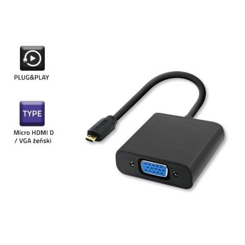 Adapter Micro HDMI D męski / VGA żeński | +3,5mm AUX | 0,2m Adapter Micro HDMI D męski / VGA żeński | +3,5mm AUX | 0,2m