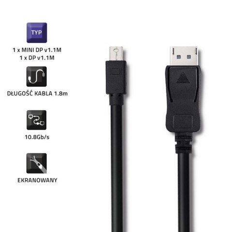 Kabel Mini DisplayPort v1.1/ DisplayPort v1.1 | 1080P | 1,8m