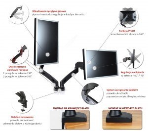 Uchwyt biurkowy na sprężynie gazowej do 2 monitorów LED/LCD 13-27 cali L-13GD Uchwyt biurkowy na sprężynie gazowej do 2 monitorów LED/LCD 13-27 cali L-13GD