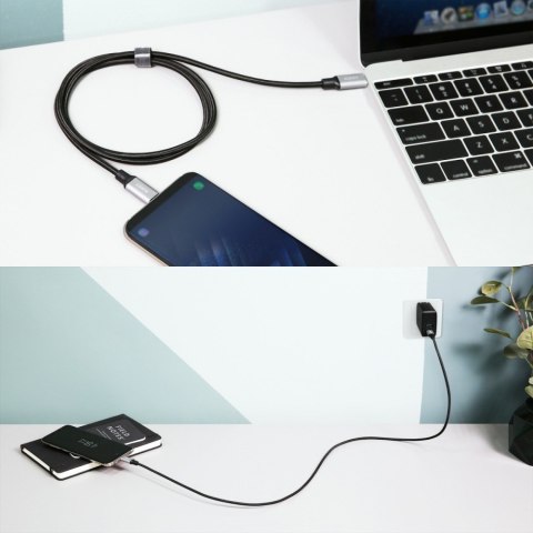 CB-CD5 kabel USB-C - USB-C 1m 60W PD 3A 20V nylonowy oplot czarny CB-CD5 kabel USB-C - USB-C 1m 60W PD 3A 20V nylonowy oplot czarny