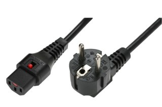 Kabel połączeniowy zasilający blokada IEC LOCK 3x1mm2 Schuko kątowy/C13 prosty M/Ż 1m Czarny