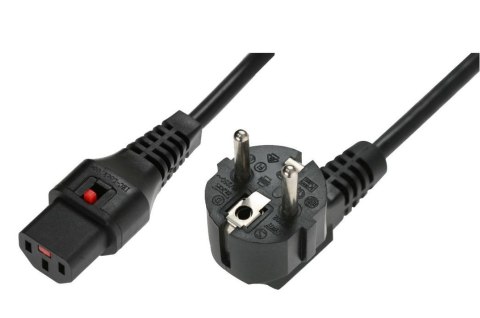 Kabel połączeniowy zasilający blokada IEC LOCK 3x1mm2 Schuko kątowy/C13 prosty M/Ż 1m Czarny Kabel połączeniowy zasilający blokada IEC LOCK 3x1mm2 Schuko kątowy/C13 prosty M/Ż 1m Czarny