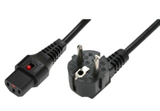 Kabel połączeniowy zasilający blokada IEC LOCK 3x1mm2 Schuko kątowy/C13 prosty M/Ż 2m czarny