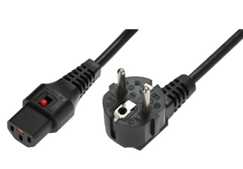 Kabel połączeniowy zasilający blokada IEC LOCK 3x1mm2 Schuko kątowy/C13 prosty M/Ż 2m czarny Kabel połączeniowy zasilający blokada IEC LOCK 3x1mm2 Schuko kątowy/C13 prosty M/Ż 2m czarny
