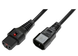 Kabel przedłużający zasilający blokada IEC LOCK 3x1mm2 C14/C13 prosty M/Ż 2m Czarny