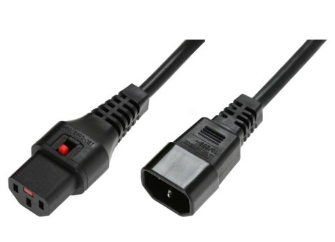 Kabel przedłużający zasilający blokada IEC LOCK 3x1mm2 C14/C13 prosty M/Ż 2m Czarny Kabel przedłużający zasilający blokada IEC LOCK 3x1mm2 C14/C13 prosty M/Ż 2m Czarny