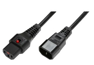 Kabel przedłużający zasilający blokada IEC LOCK 3x1mm2 C14/C13 prosty M/Ż 3m Czarny