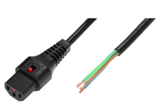 Kabel zasilający do zarobienia blokada blokada IEC LOCK 3x1mm2 OPEN/C13 prosty M/Ż 2m Czarny
