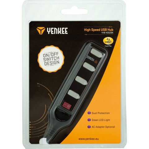 Hub 4x USB 2.0 YHB 4002BK czarny, przełącznik, Plug&Play Hub 4x USB 2.0 YHB 4002BK czarny, przełącznik, Plug&Play