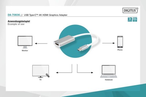 Adapter graficzny HDMI 4K 30Hz UHD na USB 3.0 Typ C, z audio, aluminiowy Adapter graficzny HDMI 4K 30Hz UHD na USB 3.0 Typ C, z audio, aluminiowy
