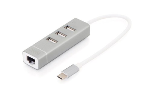HUB/Koncentrator 3-portowy USB 2.0 HighSpeed z Typ C oraz Fast Ethernet LAN adapter, aluminium HUB/Koncentrator 3-portowy USB 2.0 HighSpeed z Typ C oraz Fast Ethernet LAN adapter, aluminium