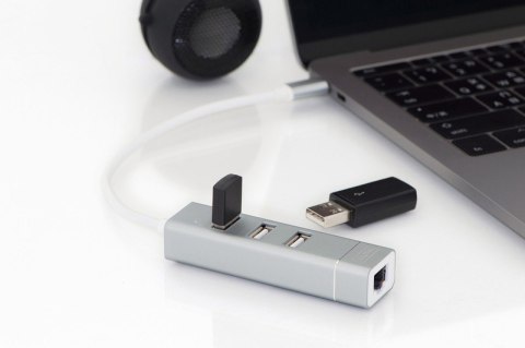 HUB/Koncentrator 3-portowy USB 2.0 HighSpeed z Typ C oraz Fast Ethernet LAN adapter, aluminium HUB/Koncentrator 3-portowy USB 2.0 HighSpeed z Typ C oraz Fast Ethernet LAN adapter, aluminium