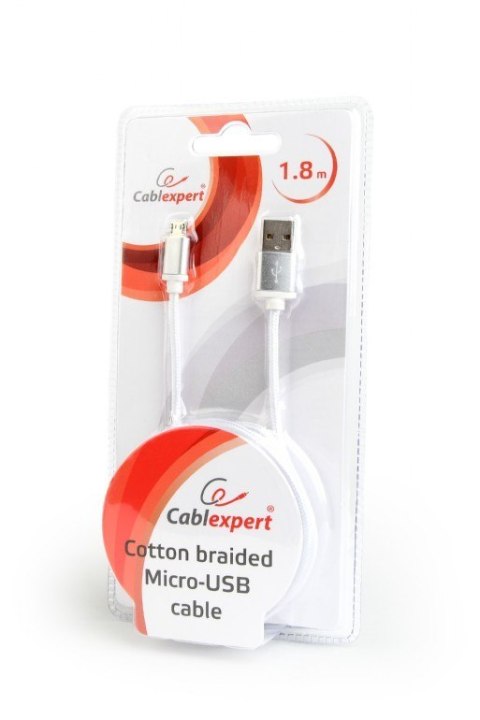 Kabel Micro USB oplot tekstylny/1.8m/srebrny Kabel Micro USB oplot tekstylny/1.8m/srebrny