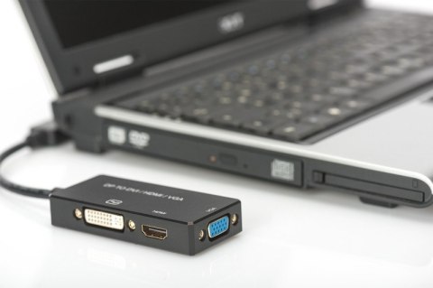 Kabel adapter Displayport 4K 30Hz/1080p 60Hz Typ DP/HDMI(UHD)+DVI-I+VGA (FHD) M/Ż 0,20m Czarny Kabel adapter Displayport 4K 30Hz/1080p 60Hz Typ DP/HDMI(UHD)+DVI-I+VGA (FHD) M/Ż 0,20m Czarny