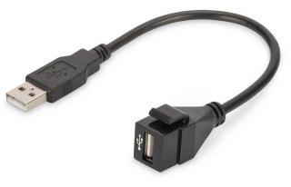 Moduł Keystone USB 2.0 z kablem 16cm, łącznik do gniazd i pustych paneli, żeński/męski, Czarny