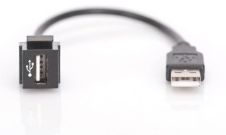 Moduł Keystone USB 2.0 z kablem 16cm, łącznik do gniazd i pustych paneli, żeński/męski, Czarny