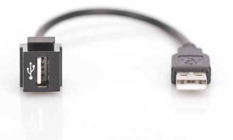 Moduł Keystone USB 2.0 z kablem 16cm, łącznik do gniazd i pustych paneli, żeński/męski, Czarny Moduł Keystone USB 2.0 z kablem 16cm, łącznik do gniazd i pustych paneli, żeński/męski, Czarny