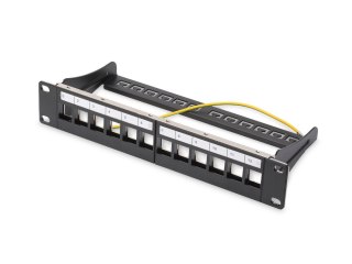 Patch panel 10, 12 port Keystone, pusty, Czarny