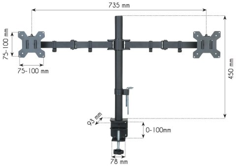 Podwójne ramię biurkowe LED/LCD 13-27 cali 2x10kg VESA regulowane
