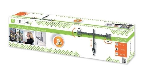 Podwójne ramię biurkowe LED/LCD 13-27 cali 2x10kg VESA regulowane
