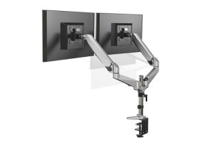 Ramię biurkowe podwójne z zaciskiem, regulowany, 2xLCD, max. 27", max. 8kg, uchylno-obrotowe 360°