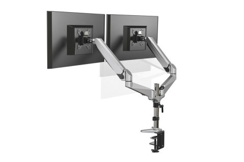 Ramię biurkowe podwójne z zaciskiem, regulowany, 2xLCD, max. 27", max. 8kg, uchylno-obrotowe 360°