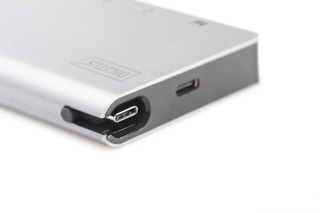 Stacja dokująca podróżna USB Typ C, 8 portów 4K, HDMI, VGA, USB3.0, RJ45, microSD, SD/MMC, srebrna