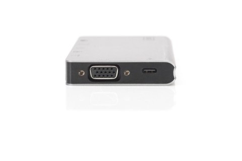 Stacja dokująca podróżna USB Typ C, 8 portów 4K, HDMI, VGA, USB3.0, RJ45, microSD, SD/MMC, srebrna Stacja dokująca podróżna USB Typ C, 8 portów 4K, HDMI, VGA, USB3.0, RJ45, microSD, SD/MMC, srebrna