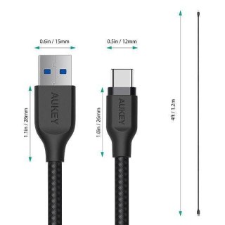 CB-AC1 kabel USB-C - USB-A 1.2m 60W PD 3A 5Gbps 20V FCP AFC Quick Charge nylonowy oplot czarny