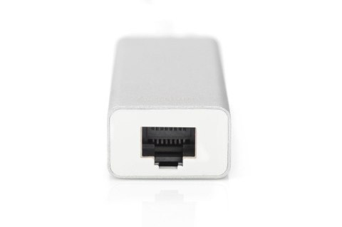 HUB/Koncentrator 3-portowy USB Typ C, 3x USB A HighSpeed z Gigabit LAN adapter, aluminium