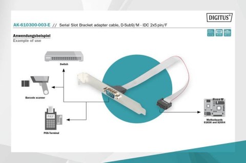 Kabel na śledziu RS232 Typ DSUB9/2xDIN5 M/Ż 0,25m Szary Kabel na śledziu RS232 Typ DSUB9/2xDIN5 M/Ż 0,25m Szary